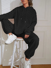 Solid Drop Shoulder Drawstring Hoodie & Sweatpants
